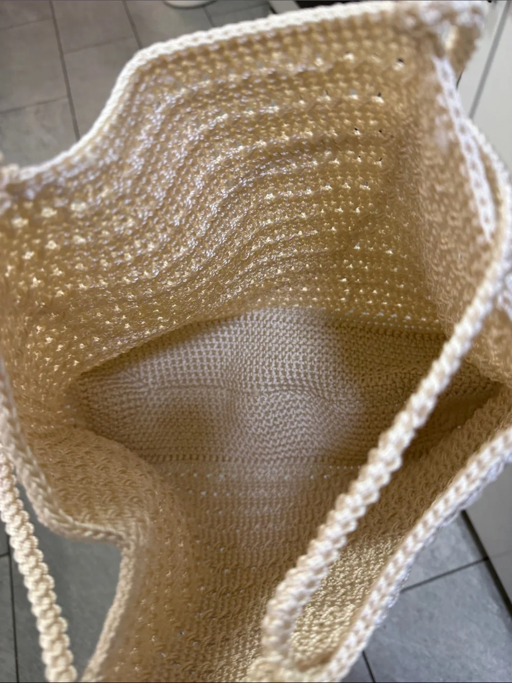 Cream Crochet Tote Bag with Double Shoulder Straps